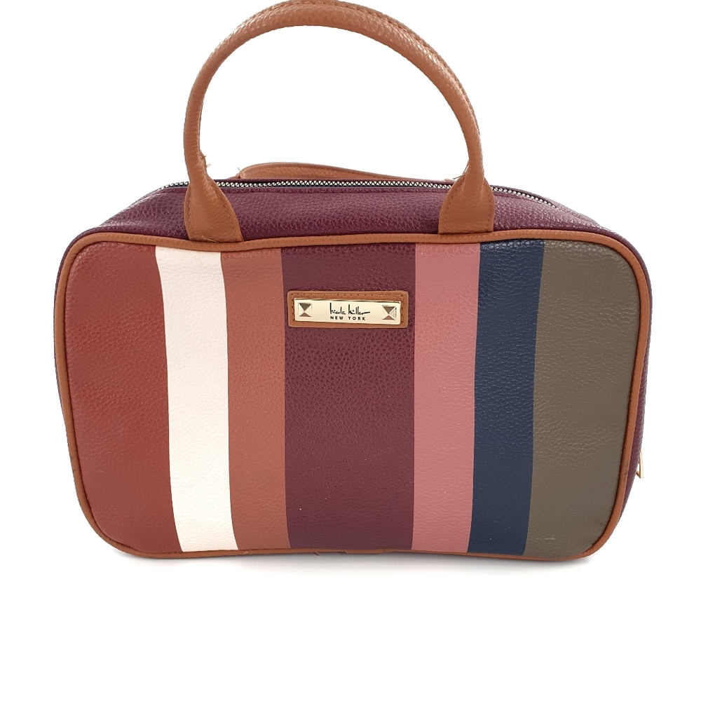 Nicole Miller Neutral Striped Zipper Cosmetic Bag